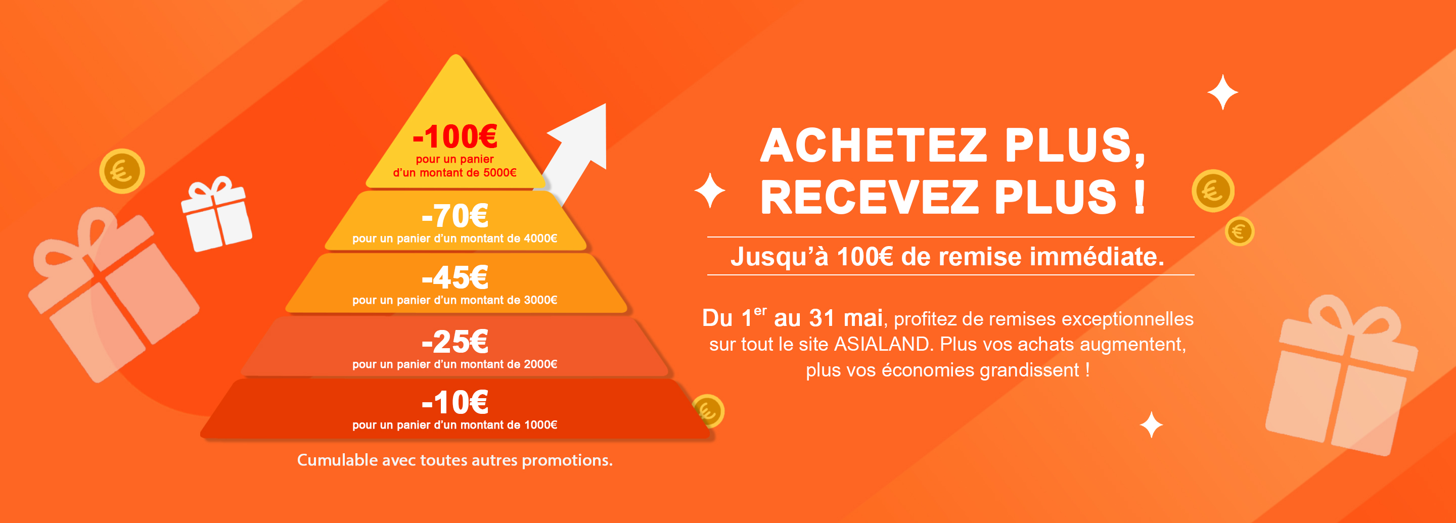 Achetez plus, recevez plus ! Jusqu’à 100€ de remise immédiate.