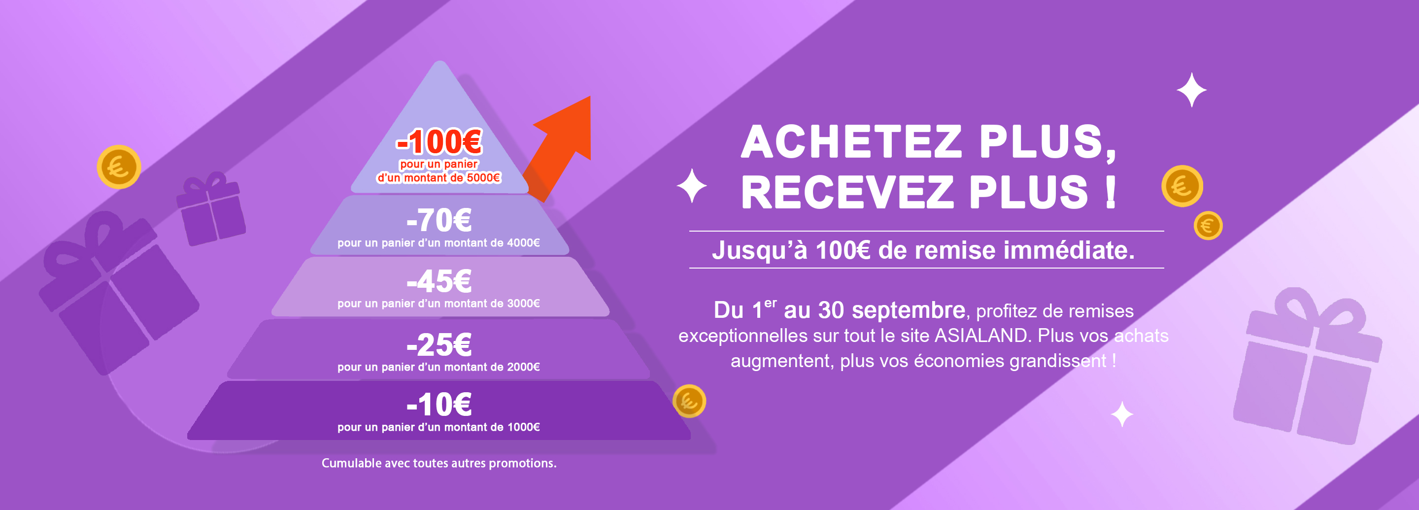 Achetez plus, recevez plus ! Jusqu’à 100€ de remise immédiate.