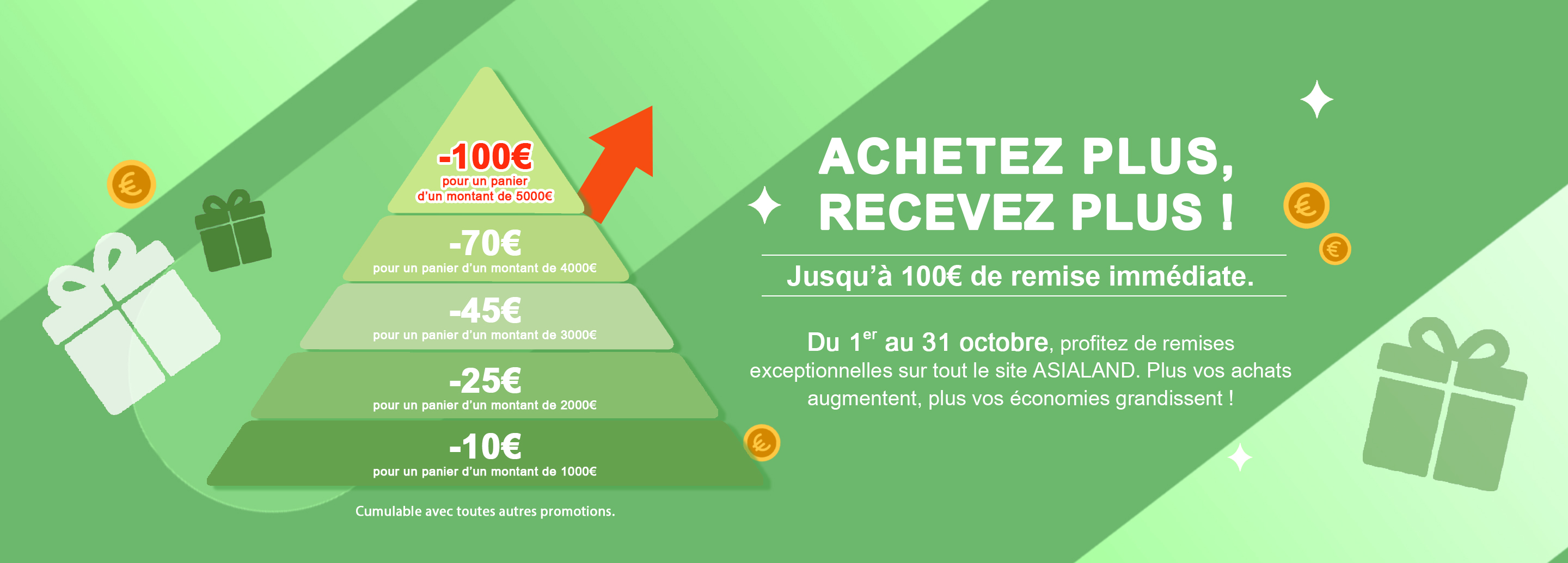 Achetez plus, recevez plus ! Jusqu’à 100€ de remise immédiate.