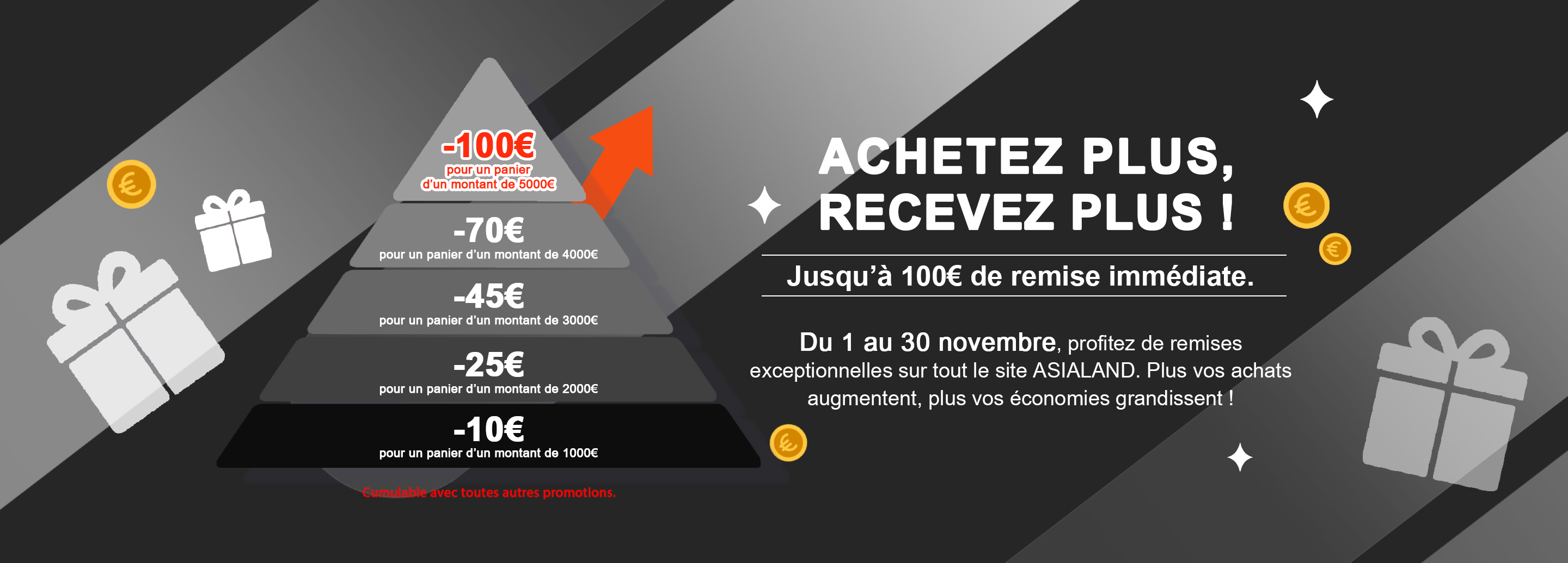 Achetez plus, recevez plus ! Jusqu’à 100€ de remise immédiate.