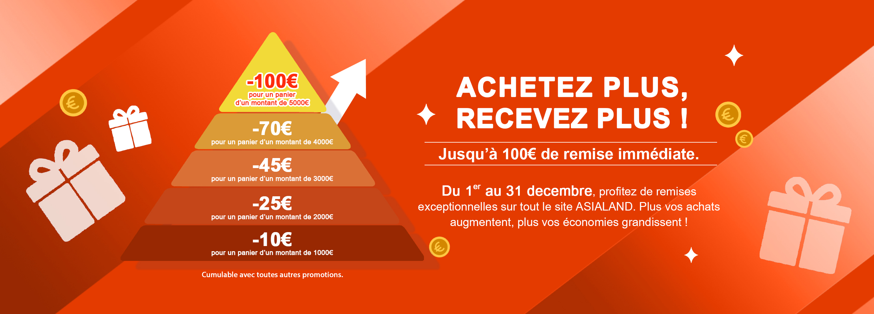 Achetez plus, recevez plus ! Jusqu’à 100€ de remise immédiate.