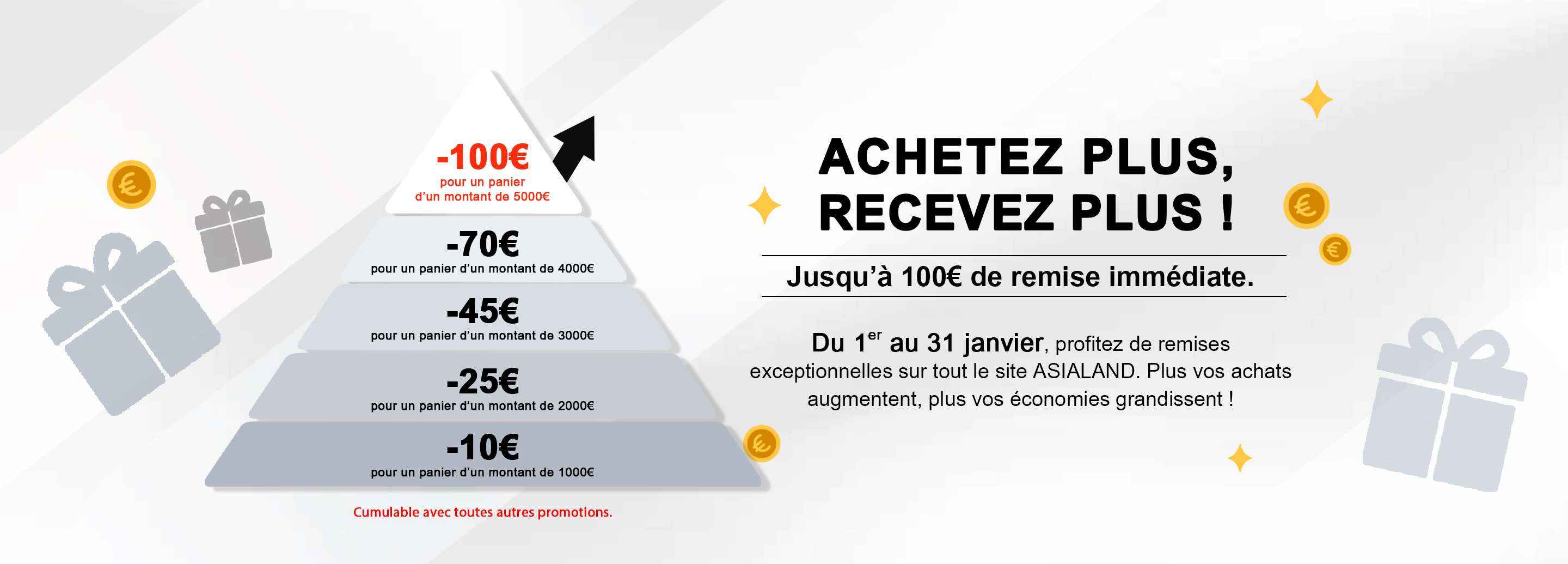 Achetez plus, recevez plus ! Jusqu’à 100€ de remise immédiate.