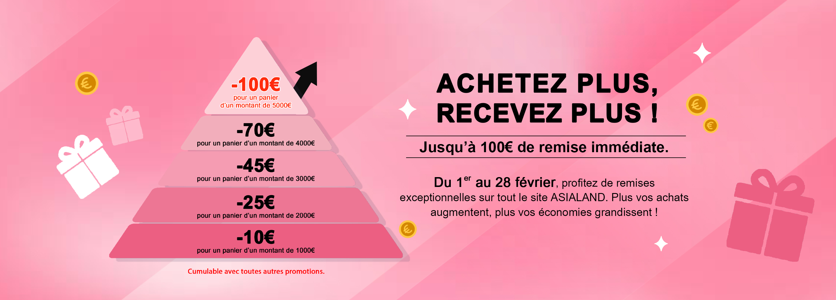 Achetez plus, recevez plus ! Jusqu’à 100€ de remise immédiate.