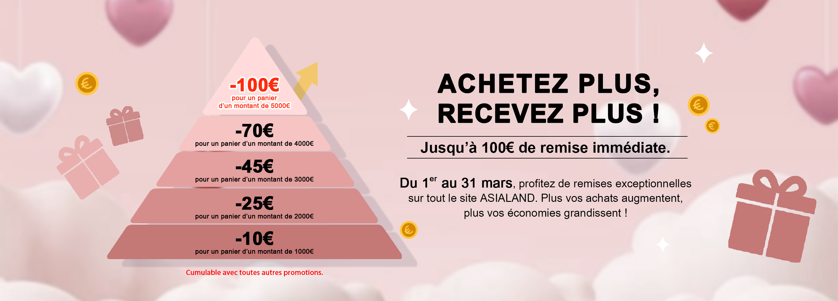 Achetez plus, recevez plus ! Jusqu’à 100€ de remise immédiate.