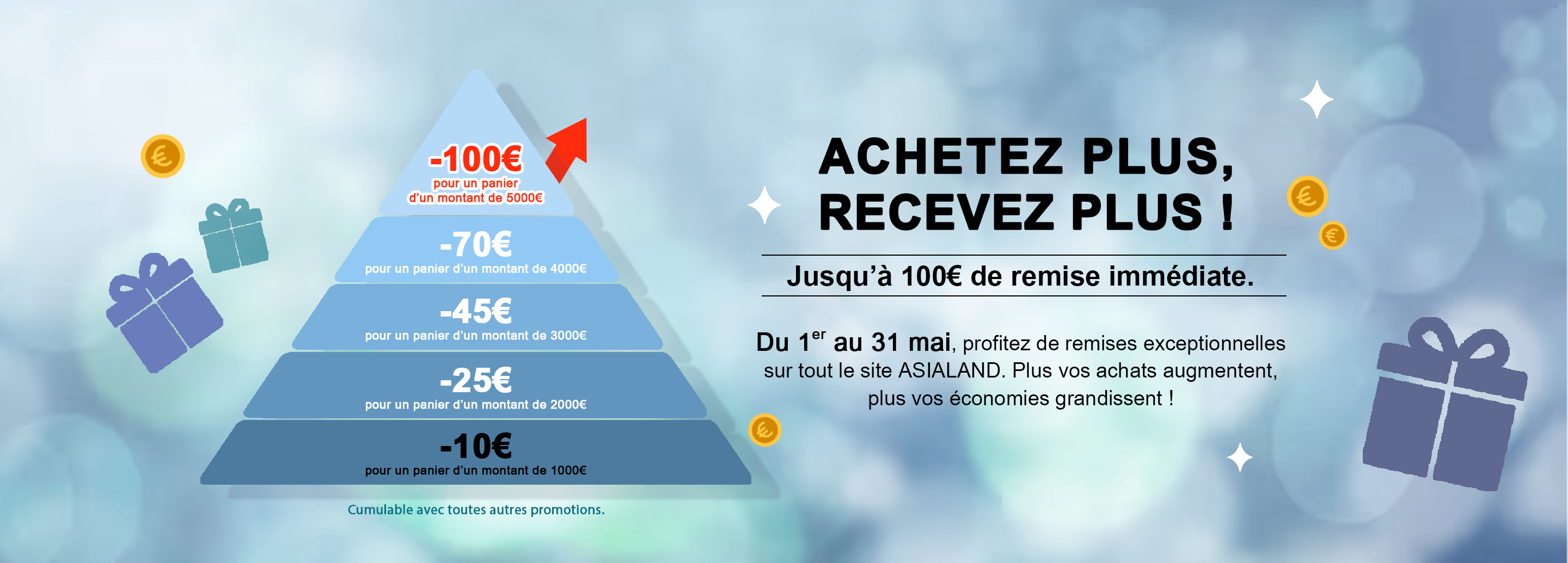 Achetez plus, recevez plus ! Jusqu’à 100€ de remise immédiate.
