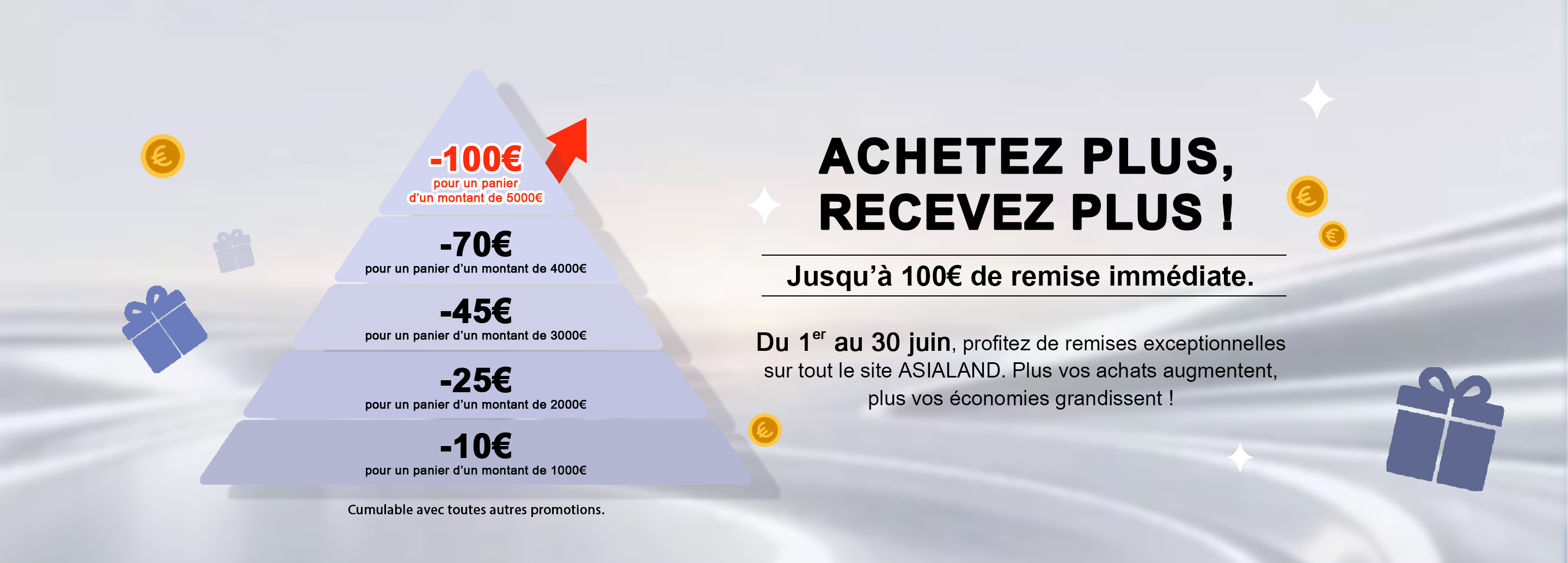 Achetez plus, recevez plus ! Jusqu’à 100€ de remise immédiate.