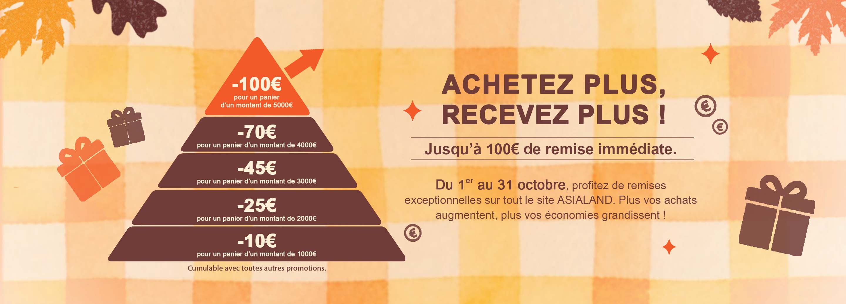 Achetez plus, recevez plus ! Jusqu’à 100€ de remise immédiate.